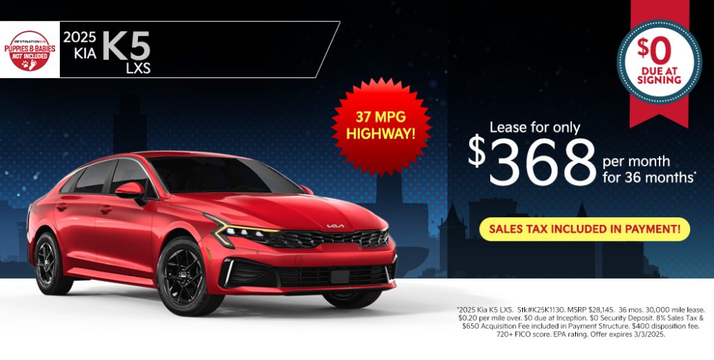 2025 Kia K5 LXS – Lease for $368/month for 36 months