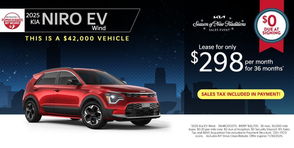 2025 Kia Niro EV Wind – $0 Due at Signing | $298/Month for 36 Months (Tax Included)
