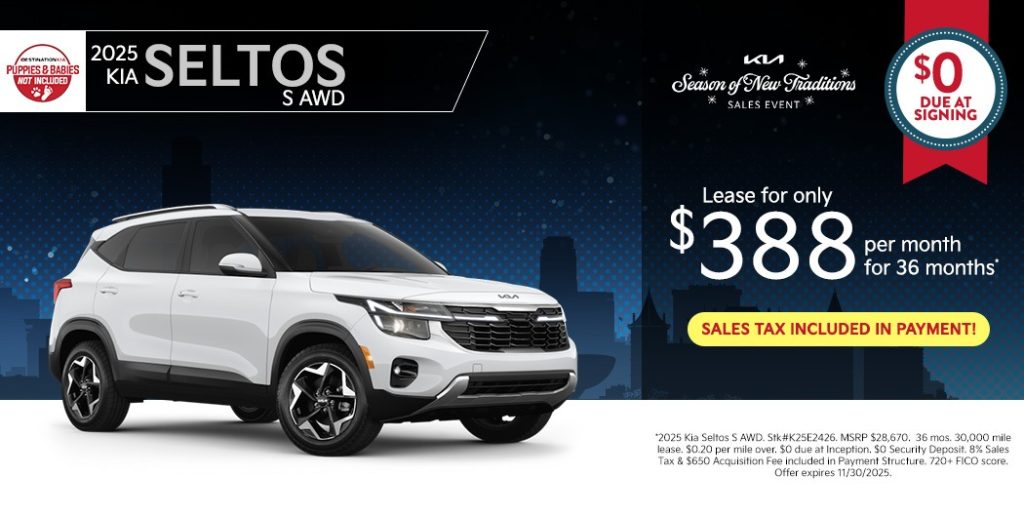 2025 Kia Seltos S AWD – $0 Due at Signing | $388/Month for 36 Months (Tax Included)