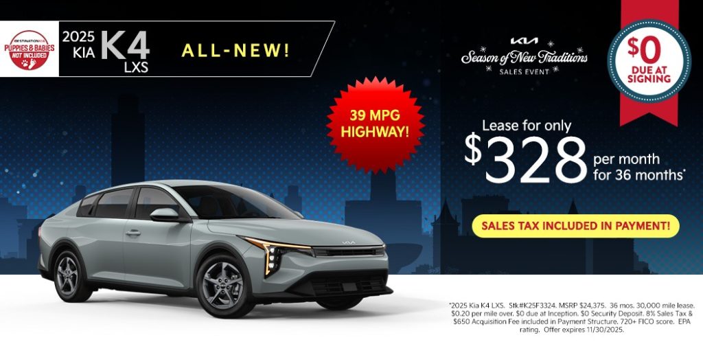 2025 Kia K4 LXS – $0 Due at Signing | $328/Month for 36 Months (Tax Included)